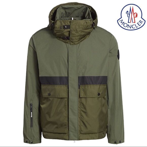 MONCLER **NWT** Carax Technical Hooded Windbreaker Jacket In Olive Green - Picture 1 of 15